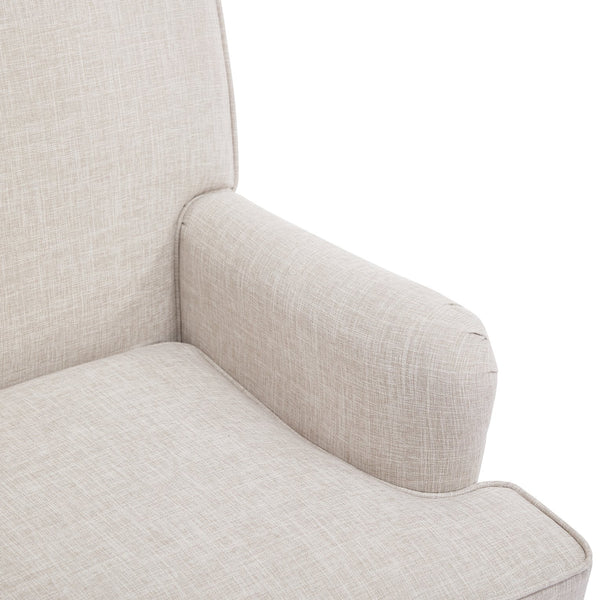 English Elm Vintage Linen Armchair with Rolled Arms and Turned Wood Legs — Plush Cushions, Sturdy Support, Timeless Accent for Living Spaces Cream 29.84 L x 29.5 W x 18.42 H N701P326070C