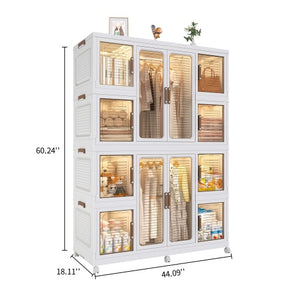 English Elm Portable Wardrobe Closet Organizer with 12 Magnetic Doors, 12 Cubes, 2 Rods, 16 Hangers — Durable PP Storage Cabinet White W2699P184784