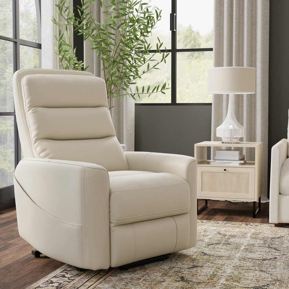 English Elm Faux Power Lift Chair with Premium Faux Leather, USB Charging, Side Pockets & Quiet Motor Recline Off White B339P409531