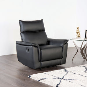 English Elm Black Leather‑Match Recliner Chair with Flared Padded Arms and Welt Trim — Stylish Comfort for Living Room Black 40 L x 31 W x 27 H B2741P387104