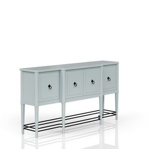 English Elm Breakfront Ocean Finish Sideboard - Light Blue Solid Wood & MDF, Power Ready, Metal Accents, 4 Cabinets B2699P224825