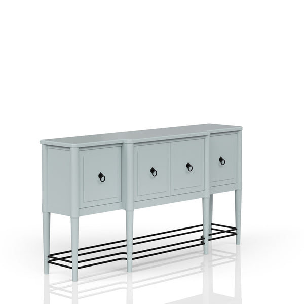 English Elm Breakfront Ocean Finish Sideboard - Light Blue Solid Wood & MDF, Power Ready, Metal Accents, 4 Cabinets B2699P224825