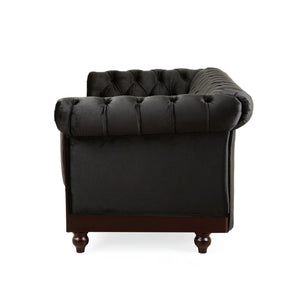 English Elm Christopher Knight Home® - VIVALUX Chesterfield Velvet Loveseat Sofa with Rolled Arms Tufted Buttons Plush 2-Seater Comfort 59.4" Black N762P178705B