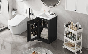 English Elm 20" Modern Bathroom Vanity With Soft-Close Door, Adjustable Shelf & Stylish Black Finish For Storage N725P351852B