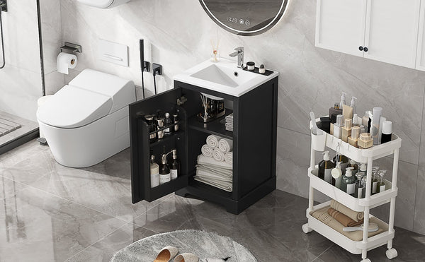 English Elm 20" Modern Bathroom Vanity With Soft-Close Door, Adjustable Shelf & Stylish Black Finish For Storage N725P351852B