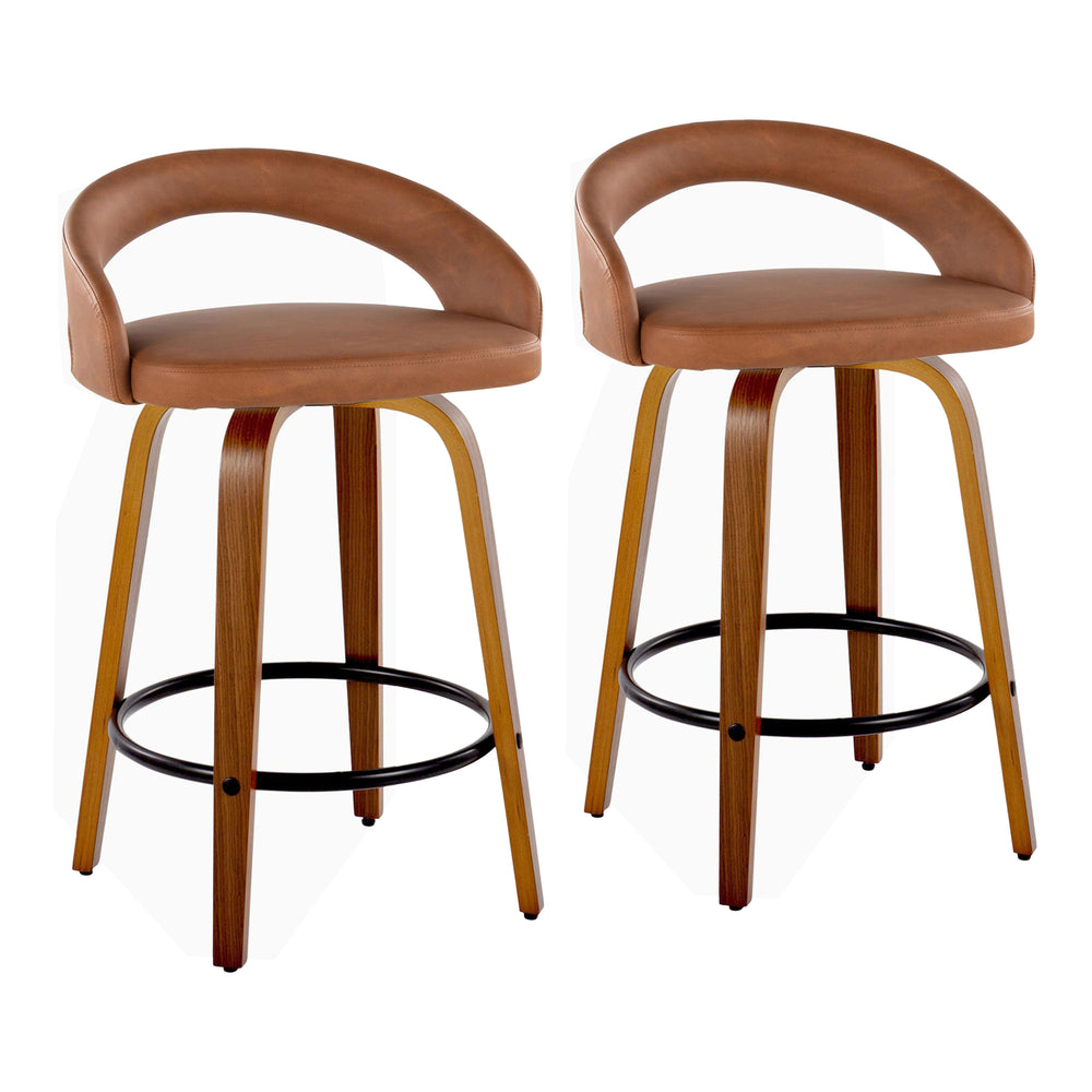 English Elm Fixed-height Swivel Counterstools Mahogany Wood Chrome Footrest Velvet Seat Set of 2 Camel B202S01774
