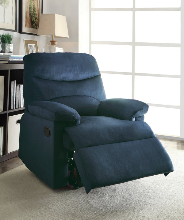 English Elm Blue Memory Foam Recliner with Pillow-Top Arms, External Latch, Tight Cushions for Ultimate Comfort B062P215433