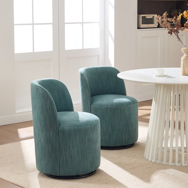 English Elm Set Swivel Barrel Accent Chair Armless Linen Upholstered Compact Seat for Dining Vanity Bedroom Dark Green W3244P454059