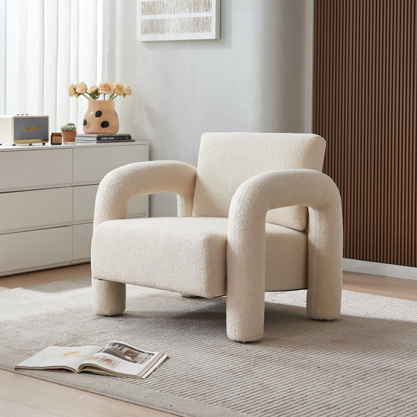 English Elm Modern Sherpa Upholstered Accent Chair Plush Curved Arms Solid Wood Frame Lounge Seat W1765P327037