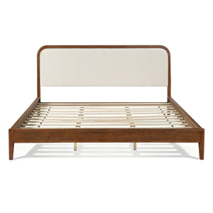 English Elm King Acacia Wood Platform Bed Curved Upholstered Headboard Scandinavian Bedroom N758K518081N