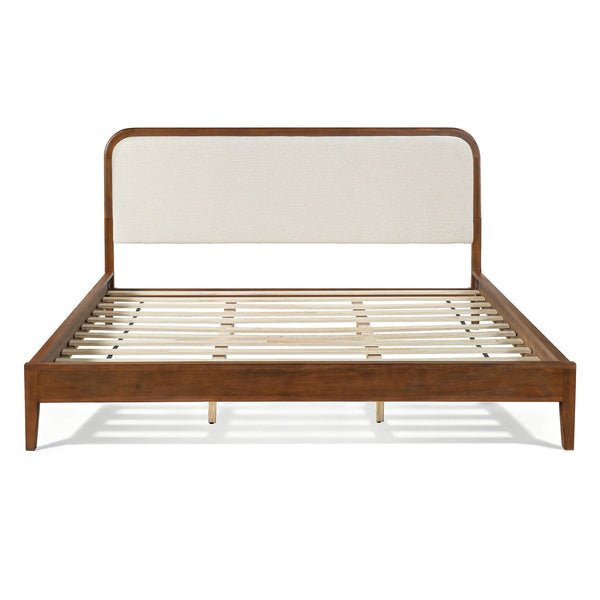 English Elm King Acacia Wood Platform Bed Curved Upholstered Headboard Scandinavian Bedroom N758K518081N
