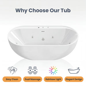 English Elm 67" Whirlpool Air Bubble Soaking Tub Acrylic Freestanding Hydrotherapy Spa Bath White W3605P361170