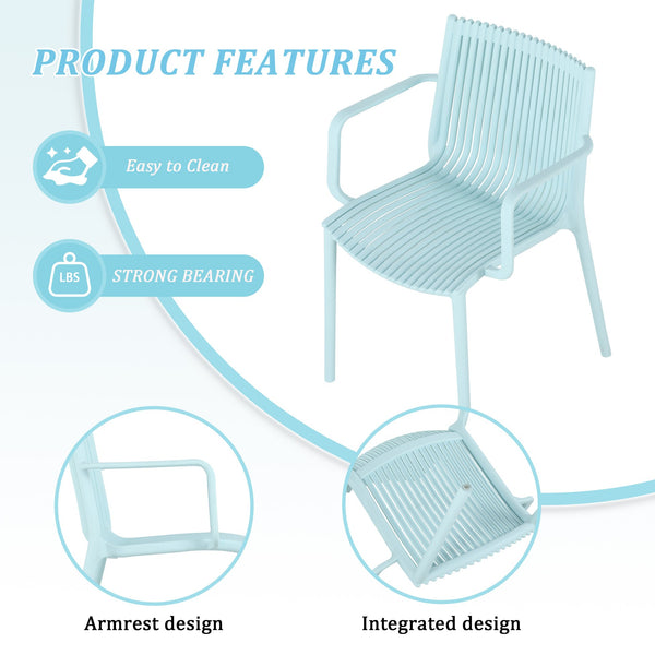 English Elm Summer 5 Piece Stackable Polypropylene Outdoor Dining Set with Round Table for Patios Light Blue,White W3450S00022
