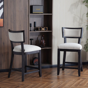 English Elm Christopher Knight Home® - 26.5" Counter Stools Set of 2 Upholstered Farmhouse Bar Stools with Curved Back, Footrest, Solid Wood Frame Beige+Black 72643.00BGECHOC