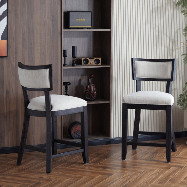 English Elm Christopher Knight Home® - 26.5" Counter Stools Set of 2 Upholstered Farmhouse Bar Stools with Curved Back, Footrest, Solid Wood Frame Beige+Black 72643.00BGECHOC