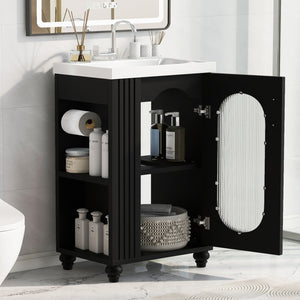 English Elm 20" Matte Freestanding Bathroom Vanity Ceramic Sink Mdf Cabinet Open Side Shelf Black N725P364206B