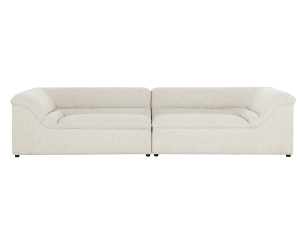 Sunpan Gladys Sofa - Contemporary Curved Design With Sturdy Wooden Frame In Chic Copenhagen Olive Fabric Taupe Fabric 111954