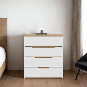 English Elm Drawer Four-Drawer Dresser 35"H in White & Light Oak — Compact, Stylish Storage with Superior Top Finish B097132891