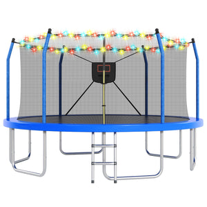 English Elm 16ft Round Outdoor Trampoline Galvanized Steel Frame Basketball Hoop Safety Net Blue N739S000004C