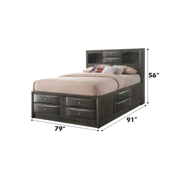 English Elm Ireland Gray Oak Storage Bed With Bookcase Headboard, 8 Drawers & Modern Platform Design For Small Spaces B2726S00355