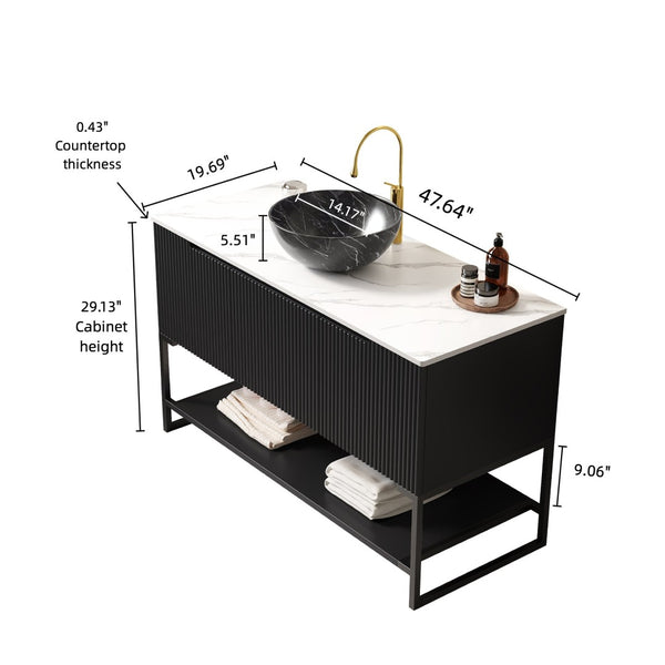 English Elm Tulio 48" Freestanding Bathroom Vanity With Soft-Close Doors & Unique Carrara Stone Countertop W2615S00260-GIGA