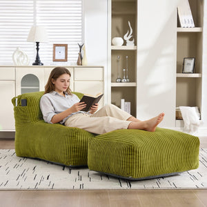 English Elm Big Corduroy Lounger Bean Bag with Ottoman Memory Foam Fill for Living Room Olive W395P435351