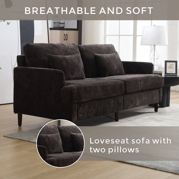 English Elm Mid Century Modern chenille loveseat with solid wood frame, detachable cushions, breathable fabric couch Black W395P151900