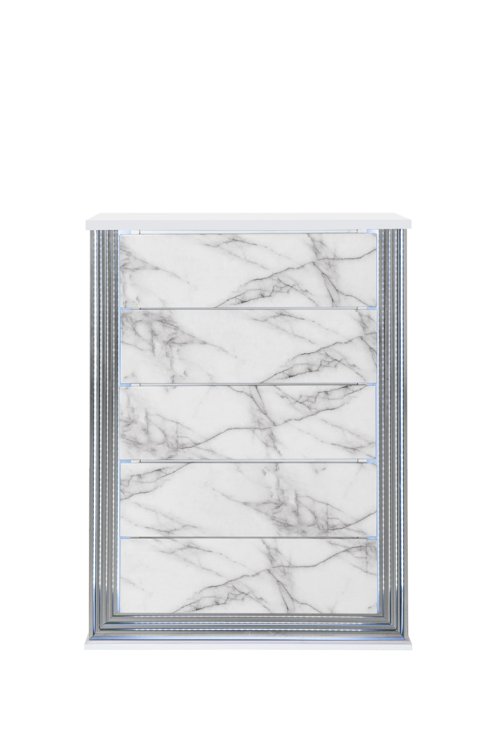 English Elm MOON White Marble Chest with LED Accent Lighting — Modern High-Gloss Solid Wood MDF Luxury Design 172.7 lbs B201P216075