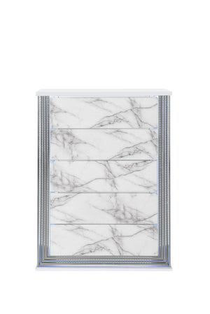 English Elm MOON White Marble Chest with LED Accent Lighting — Modern High-Gloss Solid Wood MDF Luxury Design 172.7 lbs B201P216075