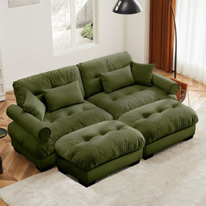 English Elm Over Size Modern Two-Seater Sofa With Ottoman, Olive Green Velvet, Stylish Comfort & Flexibility W714S01106-GIGA