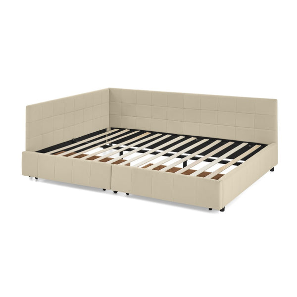 English Elm Queen Size Upholstered Tufted Bed Frame With Sofa-Like Comfort, Elegant Beige Velvet Design W487S00277-GIGA