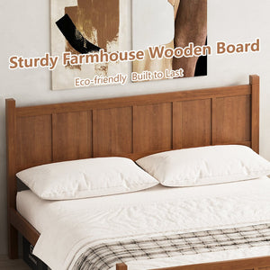 English Elm Queen Platform Bed Shaker Farmhouse Style with Vertical Slat Headboard and Wood Grain Finish Walnut N733P422480D