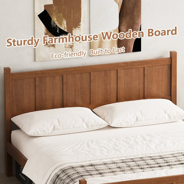 English Elm Queen Platform Bed Shaker Farmhouse Style with Vertical Slat Headboard and Wood Grain Finish Walnut N733P422480D