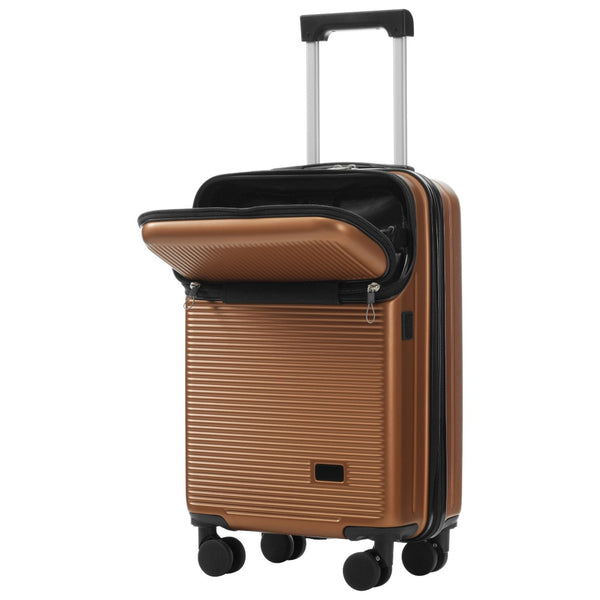 English Elm Luggage 5 Piece Hardside Abs Set with Front Access Carry on and Tsa Spinner Wheels Brown N732P391579O