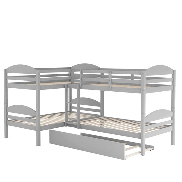 English Elm Twin L-shaped Mission Bunk with Trundle Sleeps Five Solid Pine Kids Room Bed LT000024AAE-1