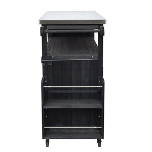 English Elm Foldable Outdoor Kitchen Cart with Stainless Worktop Fir Wood Frame and Lockable Wheels Black N719P380279B