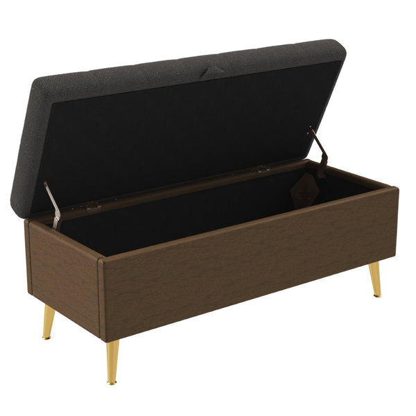English Elm Modern Boucle Tufted Storage Ottoman Bench with Gold Legs for Bedroom or Entryway Grey N719P305620E