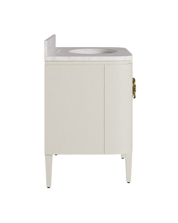 Currey & Company Briallen 36" Vanity With Elegant Carrara Marble Top And Polished Nickel Brass Flower Pull Storage Solutions Ivory White Oak Solids & Veneers ,Carrara Marble ,Vitreous China ,Brass 3800-0016-currey-company