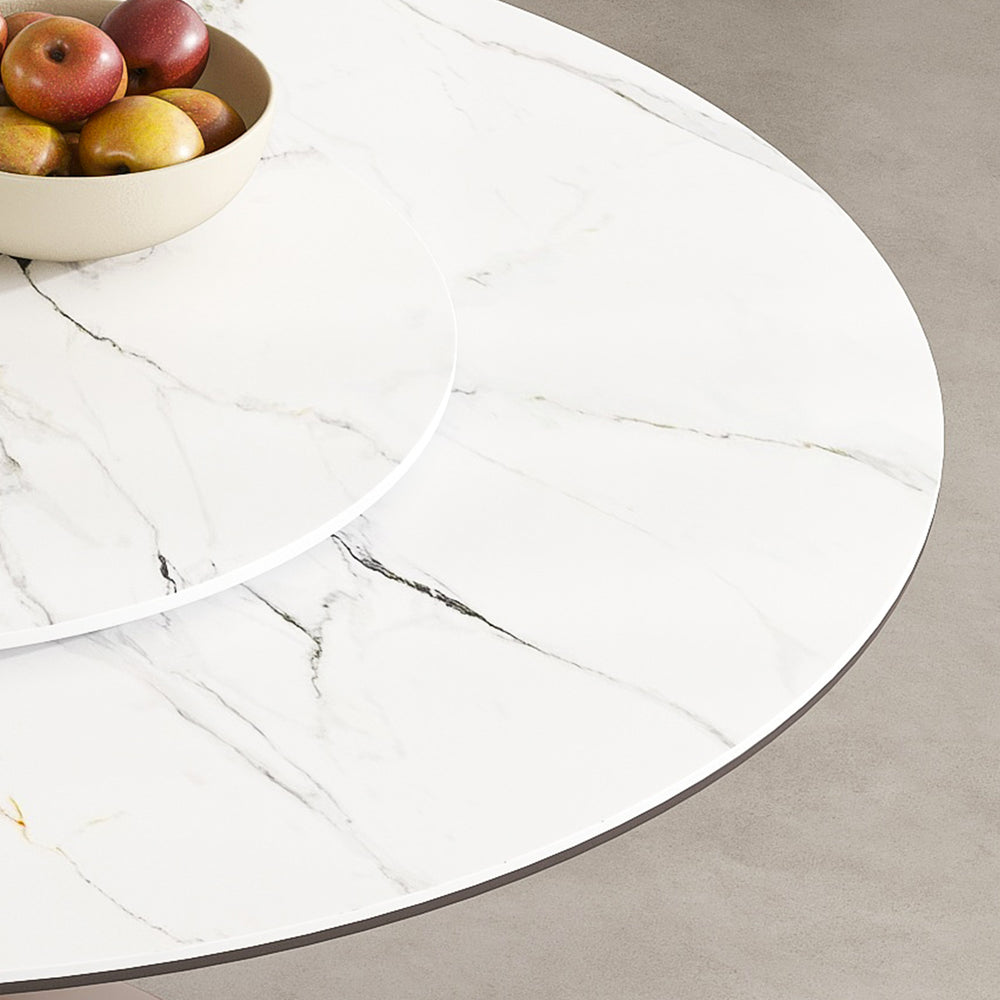 English Elm 53" Round Dining Table With 360° Lazy Susan - Durable Sintered Stone, Heavy-Duty Base, Modern Style W2699S00058