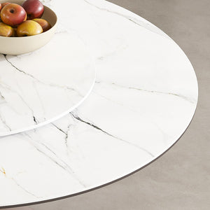 English Elm 53" Round Dining Table - Stylish 360° Lazy Susan, Scratch & Heat Resistant Sintered Stone Top, Durable Base W2699S00057