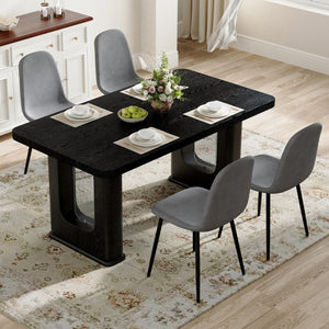 English Elm Table And Chair Set - Modern 64.5" Black Wood Dining Table With 4 Dark Gray Linen-Cotton Chairs W1151S04318-GIGA
