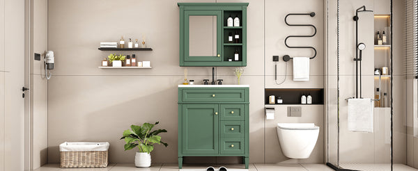 English Elm 30'' Bathroom Vanity Set With Mirror, Modern Freestanding Storage, 2 Drawers & Tip-Out Organizer SW000127AAF-3