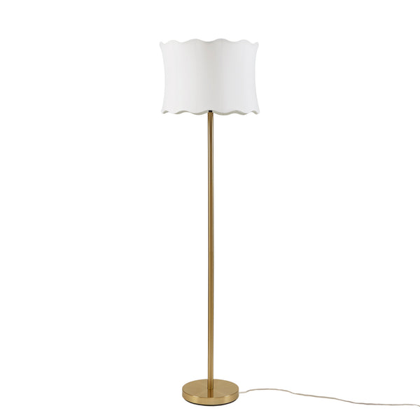 English Elm 1- Piece Fluted Polyester Shade Floor Lamp with Polished Iron Base for Living Rooms B035P482969