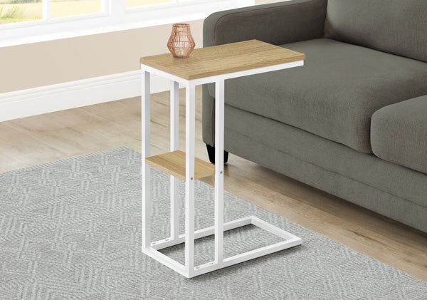 English Elm Accent Table, C-Shaped Modern Design For Living Room & Bedroom - Space-Saving Snack & Laptop Stand B2710P219403