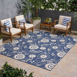 Christopher Knight Home® - Noble House - Wildflower Outdoor 7'10" X 10' Botanical Area Rug, Blue and Ivory