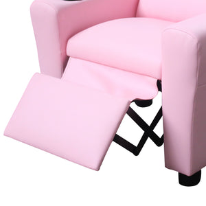 English Elm Carisa Youth Pu Leather Recliner Chair with Cupholder for Playroom or Bedroom Pink B2749P413218
