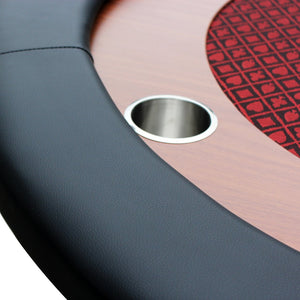 English Elm 96" Oval Poker Table Seats 10 with Speed Felt Surface Stainless Steel Cup Holders Red W2748S00049