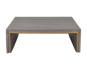 Sunpan HILBERT Coffee Table - Handcrafted Grey Acacia with Brass Trim, Unique Design for Modern Homes 110028