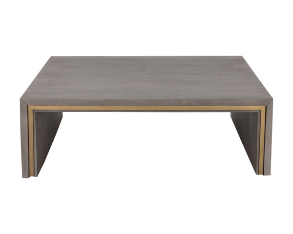 Sunpan HILBERT Coffee Table - Handcrafted Grey Acacia with Brass Trim, Unique Design for Modern Homes 110028