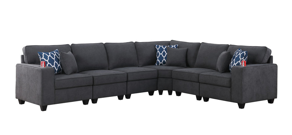 English Elm Cristiano Six Piece Modular Sectional Woven Fabric Sofa with Reversible Chaise Cupholders B2749S00114